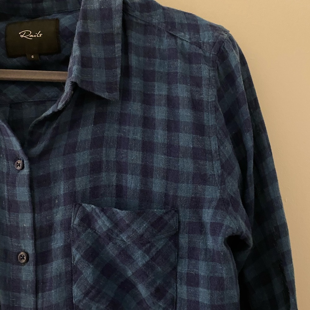Blue Checked Rails Button Up No Flaws S - image 5
